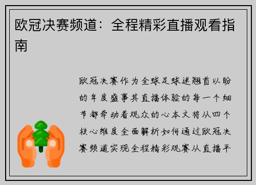 欧冠决赛频道：全程精彩直播观看指南